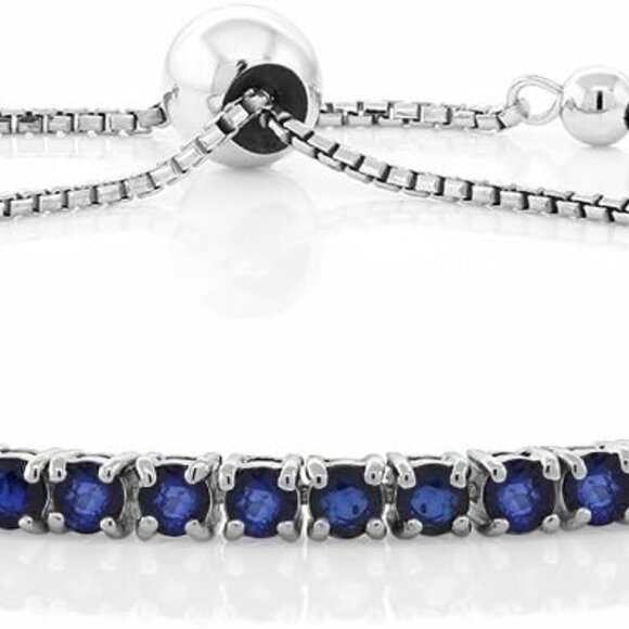 925 Sterling Silver 2.50 Cttw Blue Sapphire Tennis Gemstone Birthstone Bracelet
